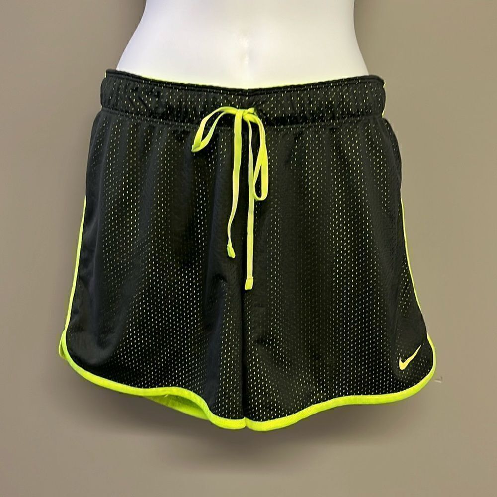 Nike Grey Neon Yellow Mesh Pull on Shorts w/ Drawstring and Elastic Waist-Medium